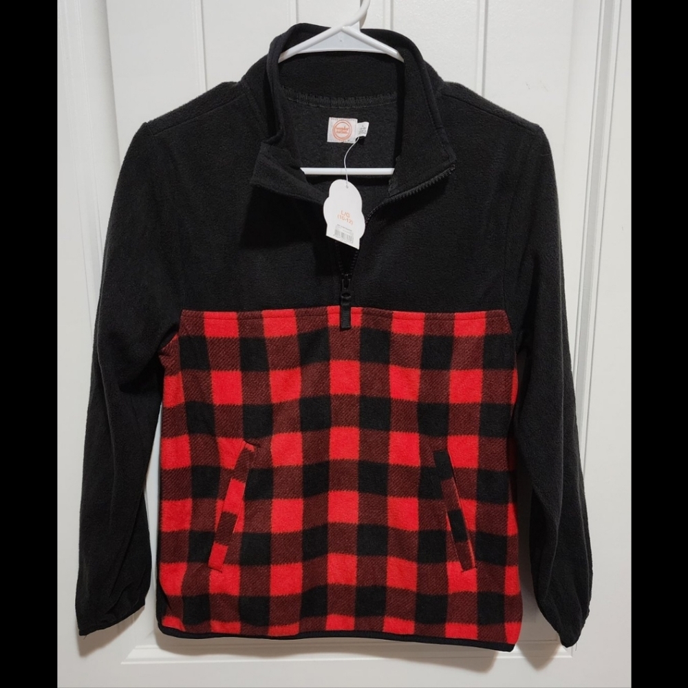 Boys Buffalo plaid fleece quarter zip sweater NEW NWT 10 12 large Wonder Nation